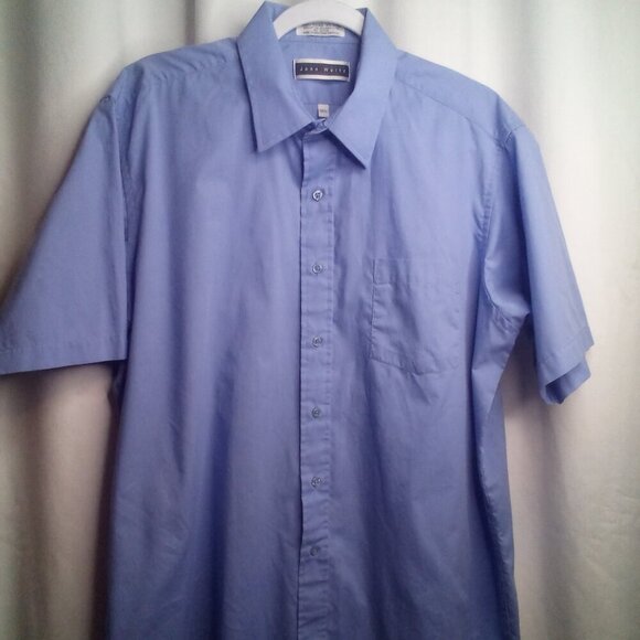 John Weitz Button Down Shirt Men 16 1/2 Short Sleeve Pocket Blue - Picture 1 of 14
